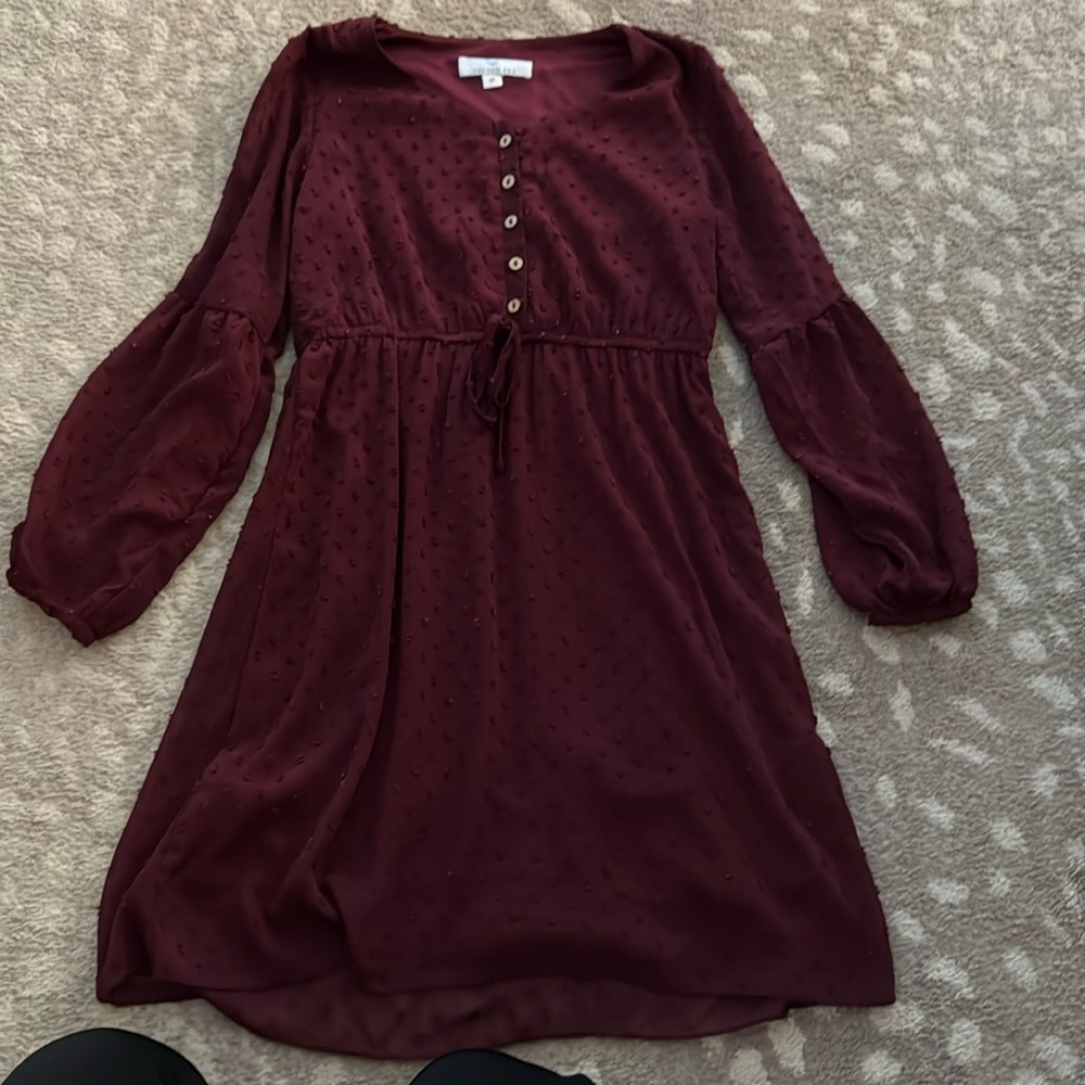 Maroon dress.